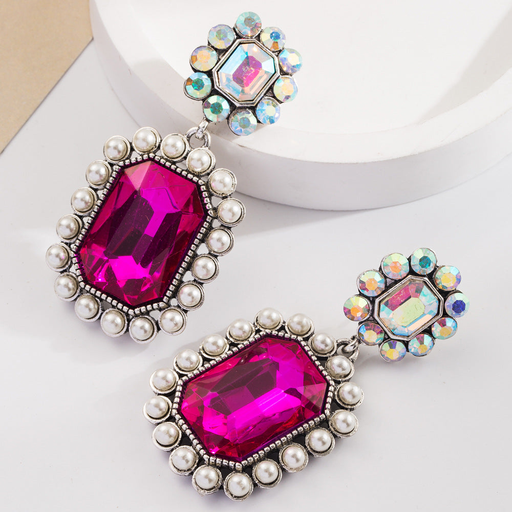 Bohemian Style Geometric Earrings With Pearls and Turquoise