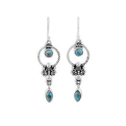 Blue Art Retro Style Turquoise Carved Earrings Elegant Temperament Ethnic Style Earrings