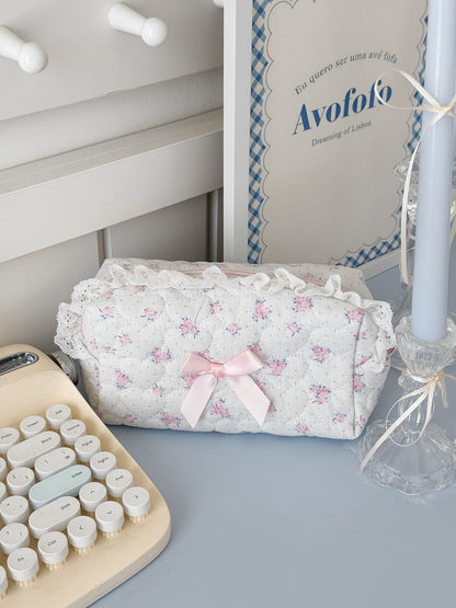Pink Rose Sweetheart Storage Bag Floral Lace High-Capacity Bag
