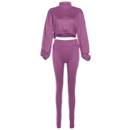 Sensual Drawstring Crop Top And High-Waisted Pants Set