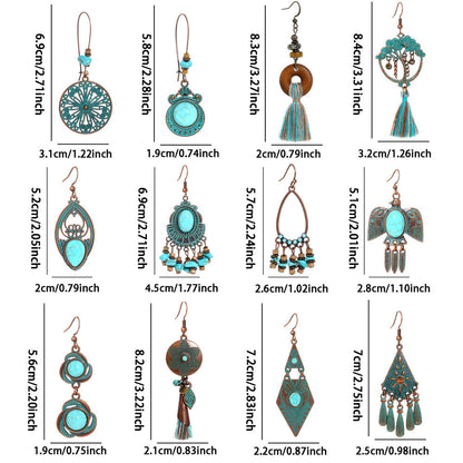 Vintage Geometric Turquoise Drop Earrings Statement Jewelry