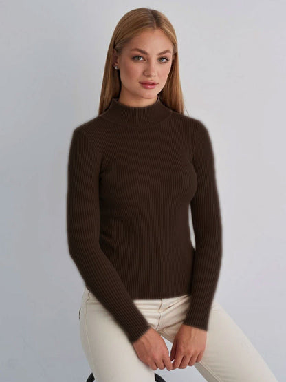 Solid Color Half Turtleneck Sweater Slim Fit Knitted Top