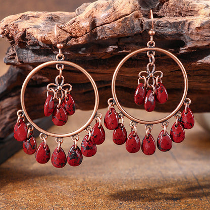 Vintage Chandelier Tassel Earrings Red Unique Elegant Statement Jewelry