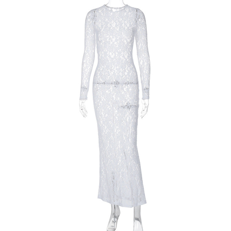 Sensual Lace Long Dress with Sheer Design for Parties