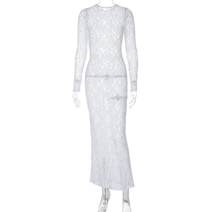 Sensual Lace Long Dress with Sheer Design for Parties