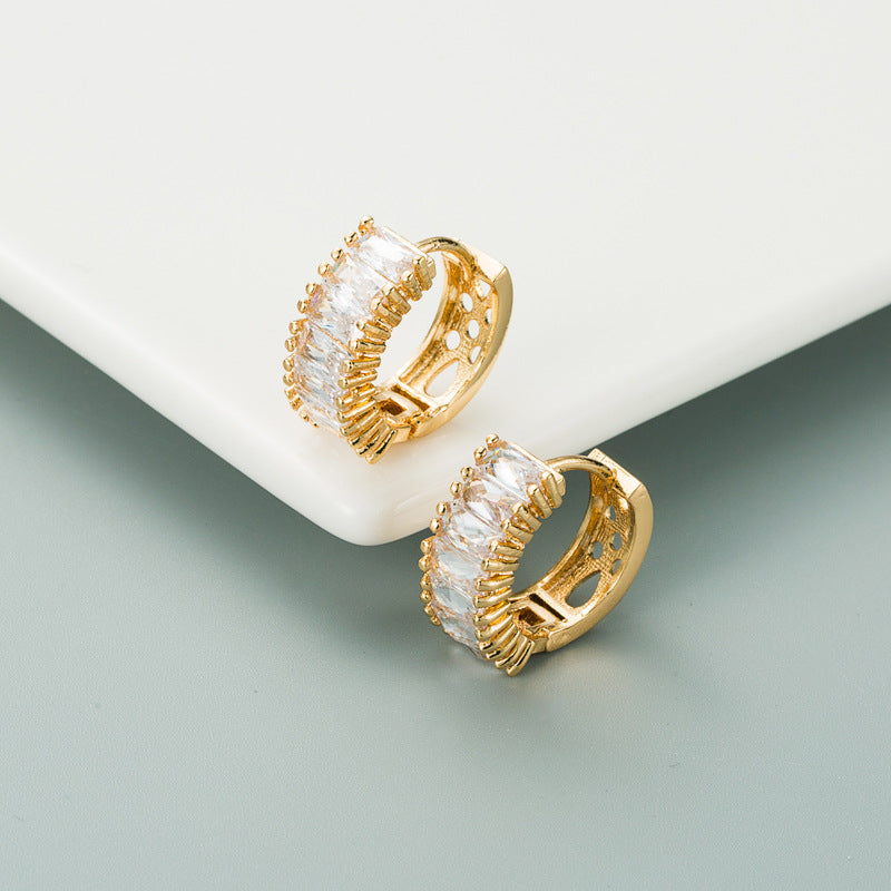 Colorful Zirconia Stud Earrings U-Shape Brass Plated with 18K Gold
