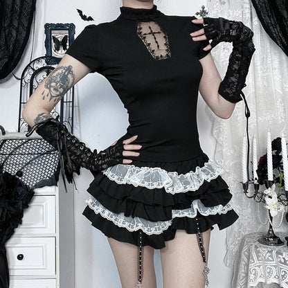 Cross Print Short Sleeve Top & Skirt Set