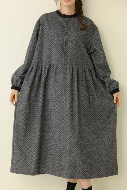 Sweet A-Line Print Long Sleeve Dress for Women