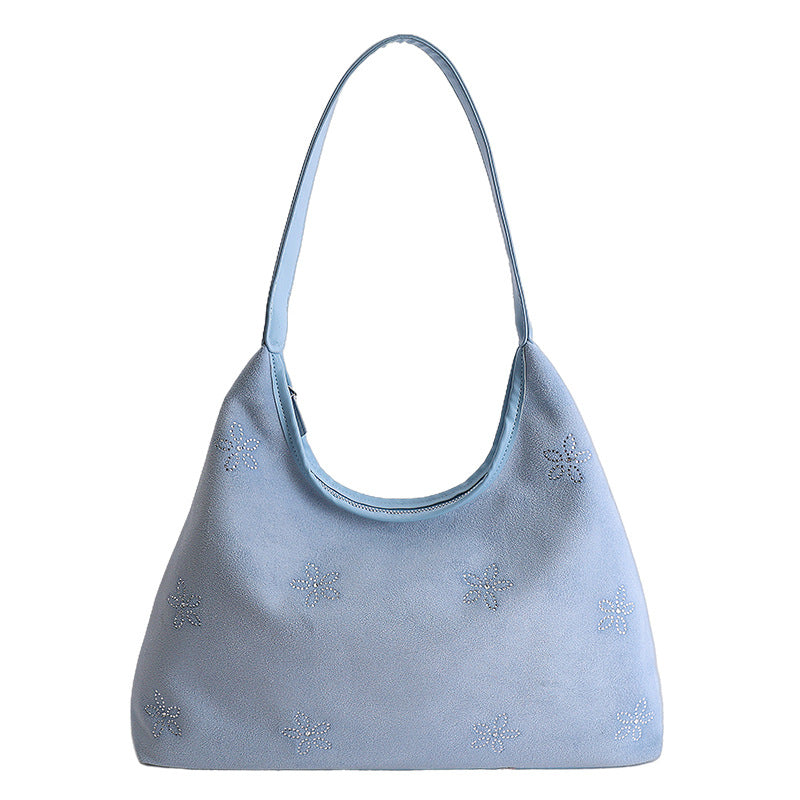 Floral Rhinestone Shoulder Bag Trendy Casual PU Handbag