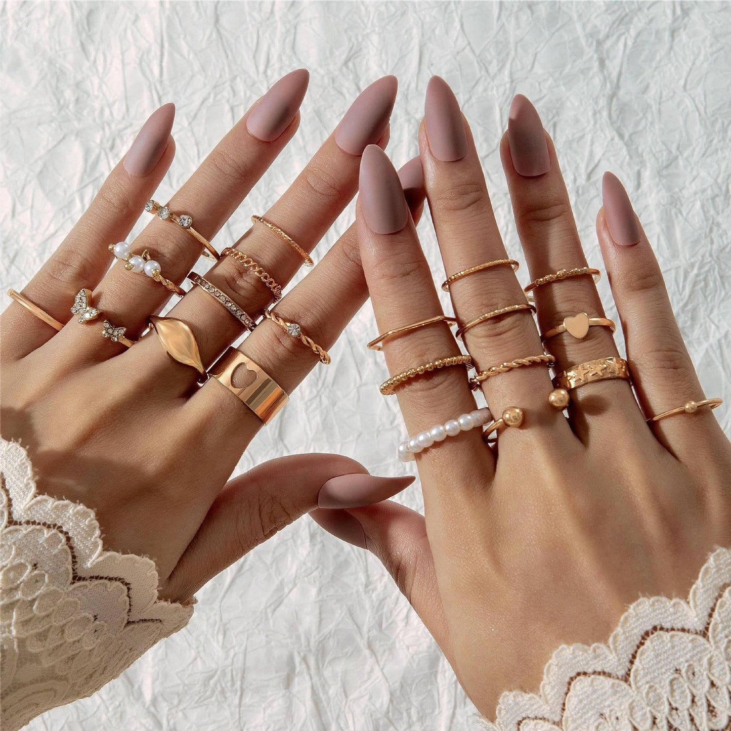 Fashionable Geometric Butterfly Open-Ended Adjustable Rings Set
