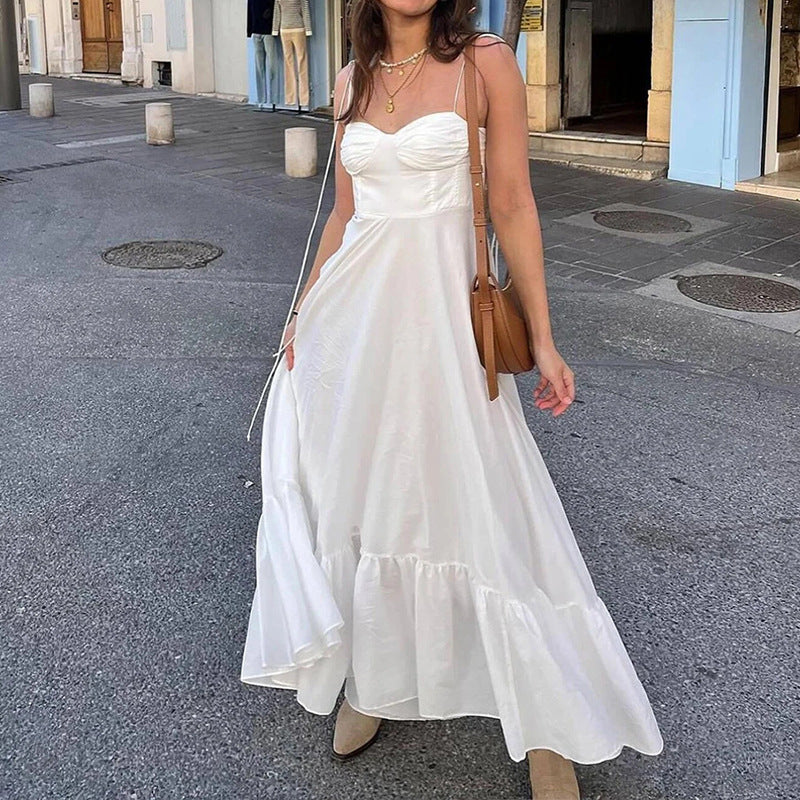 Elegant Solid Color High-Waisted Strapless Dress