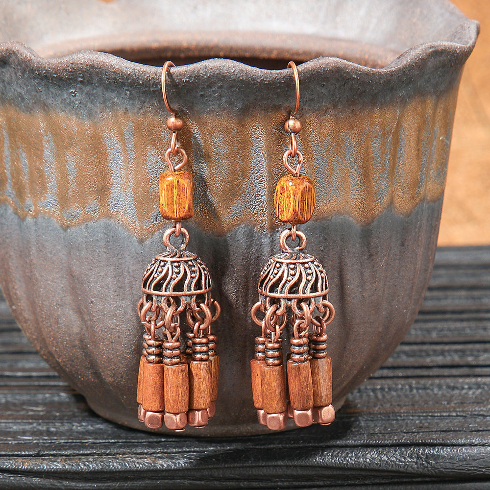 Geometric Alloy Earrings Stylish Bohemian Wood Dangle Earrings