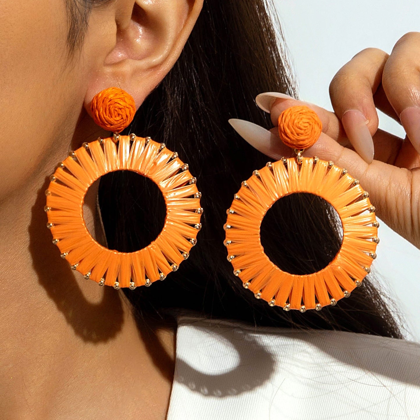Handmade Woven Raffia Vacation Earrings Floral Design
