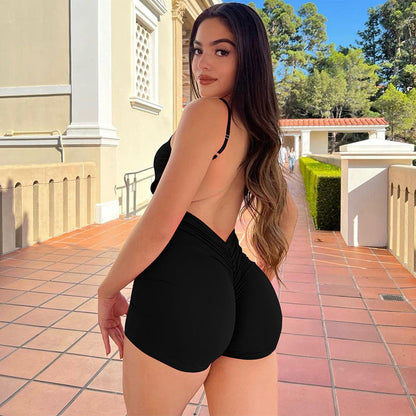 Backless Ruched Jumpsuit Sexy Slim Fit