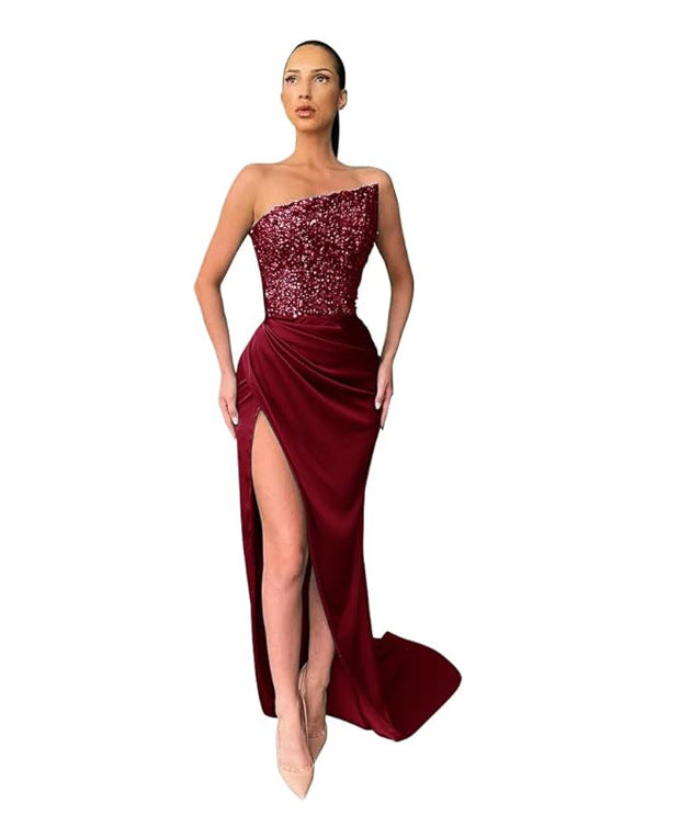 Green Sequin Long Sleeve Less Evening Dress