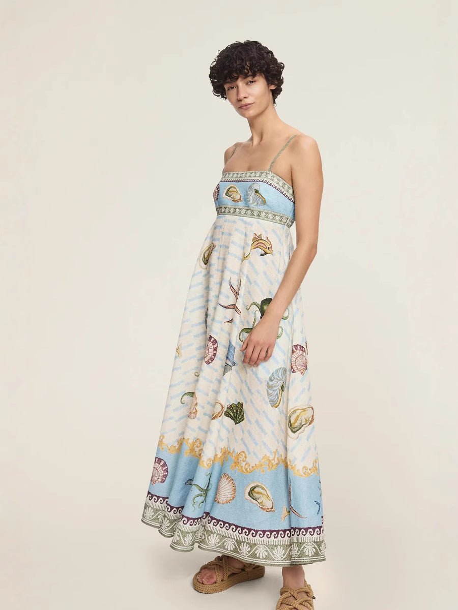 Floral Print A-Line Dress with Spaghetti Straps