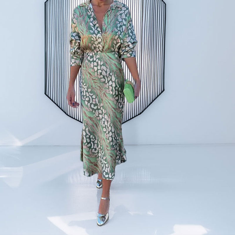 Elegant Floral V-Neck Long Sleeve Dress Set
