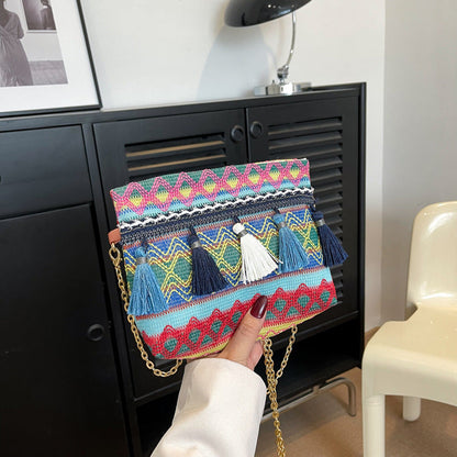 Trendy Woven Fringe Shoulder Bag Cotton
