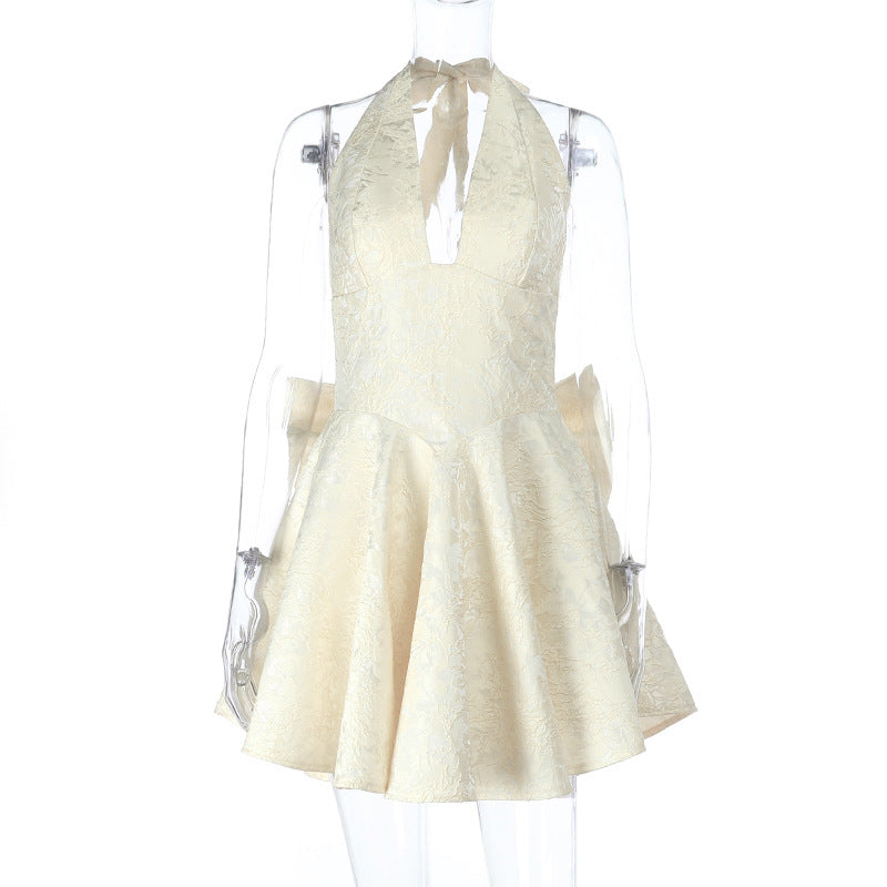 Elegant Bow Tie Halter Dress Slim Fit Polyester Blend