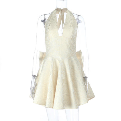 Elegant Bow Tie Halter Dress Slim Fit Polyester Blend
