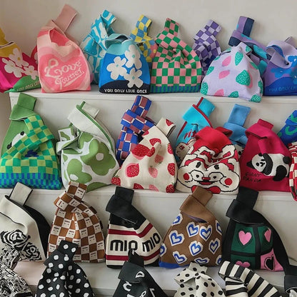 Knitted Tote Bag With Cute Designs Soft Polyester Casual