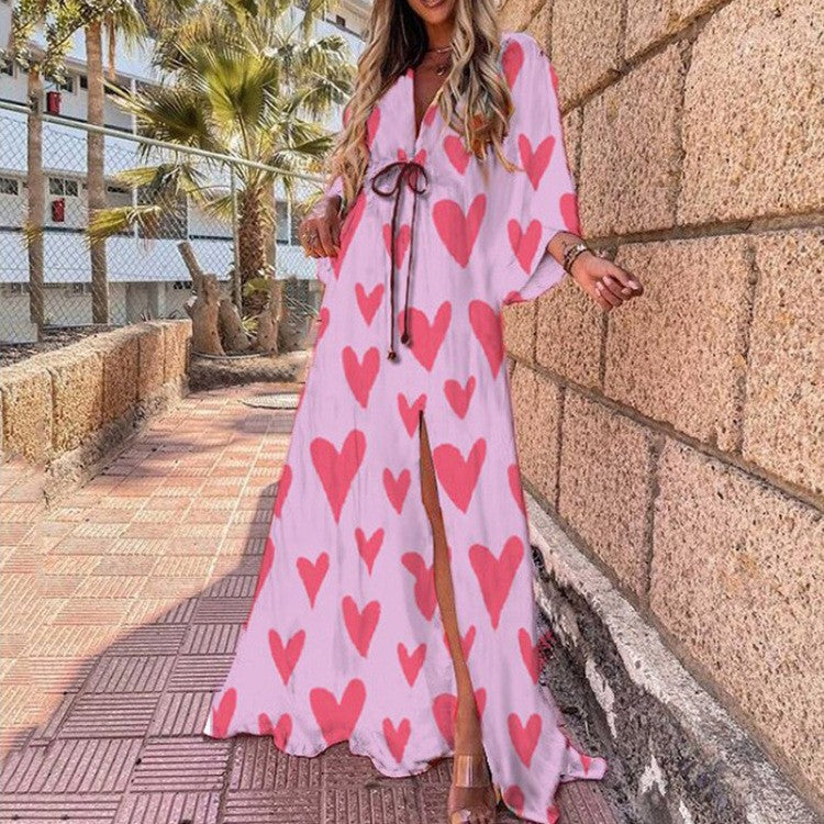 Elegant Floral Maxi Dress with Bow Tie Detail