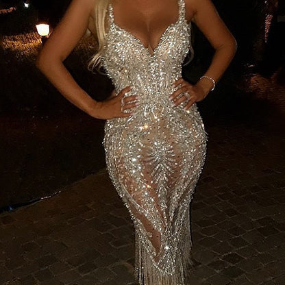 Elegant Sequined V-Neck Midi Dress for Women