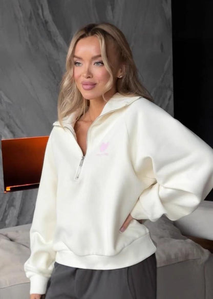 Quarter Zip Sweatshirt Soft Fleece White