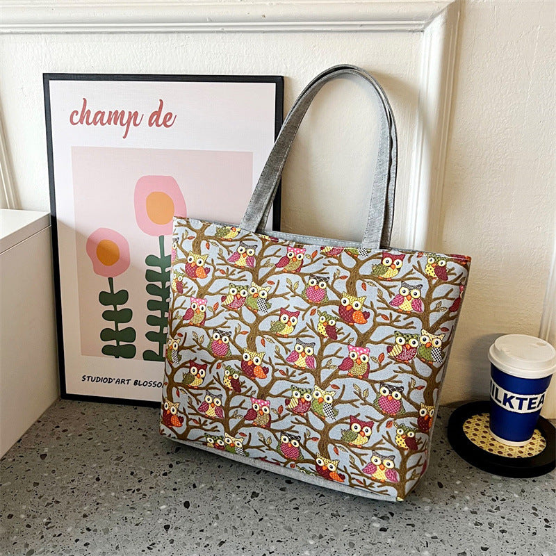 Canvas Tote Bag Vintage Style Printed Shoulder Bag