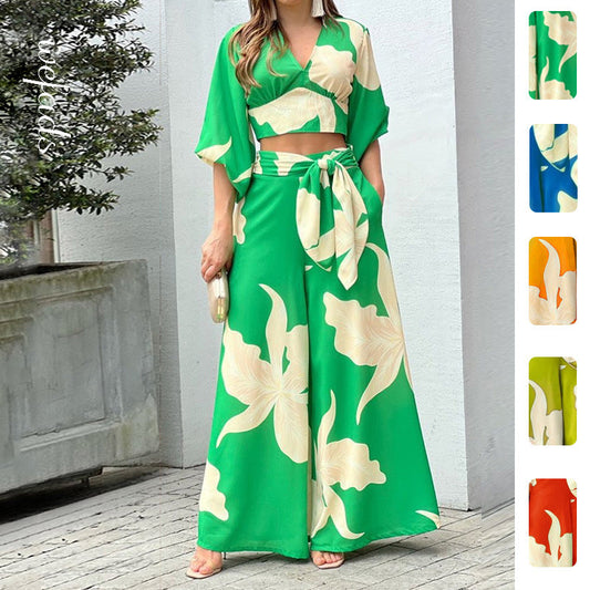Casual Floral Print High-Waisted Set for Women