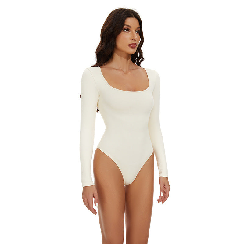 Seamless Bodycon Square Neck Button Dress