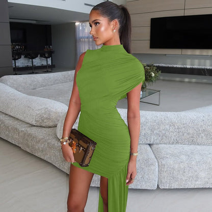 Fashionable Bodycon Sleeveless Dress with Ruched Design