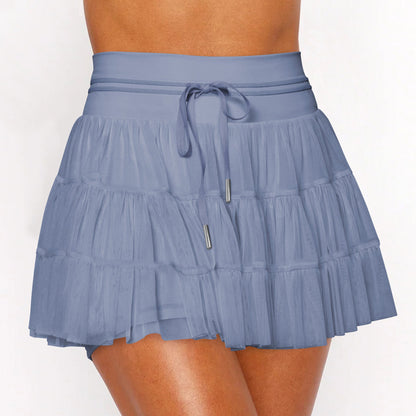 Soft Color-Block Lace-Up Skirt Pants for Women