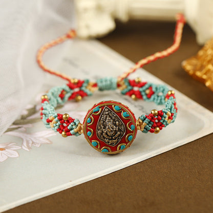 Tibetan Ethnic Style Nepalese Beads Hand String Retro Diagonal Knot Colorful Rope Pure Hand Woven Bracelet