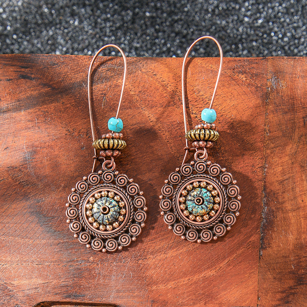 Geometric Alloy Earrings Stylish Bohemian Wood Dangle Earrings