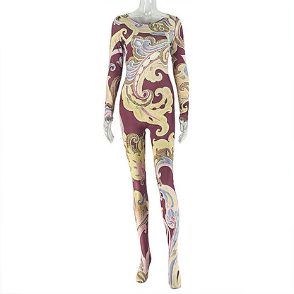 Fashionable Floral Print Slim-Fit Jumpsuit For Women