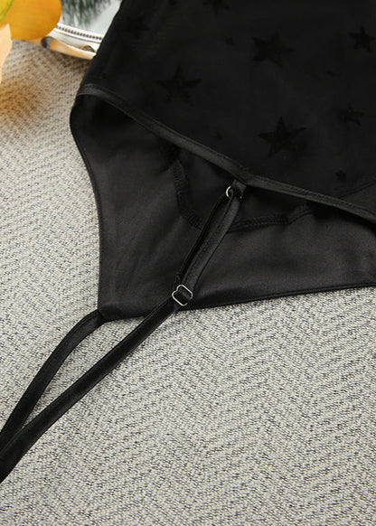 Star Mesh Satin Pajama Set Black