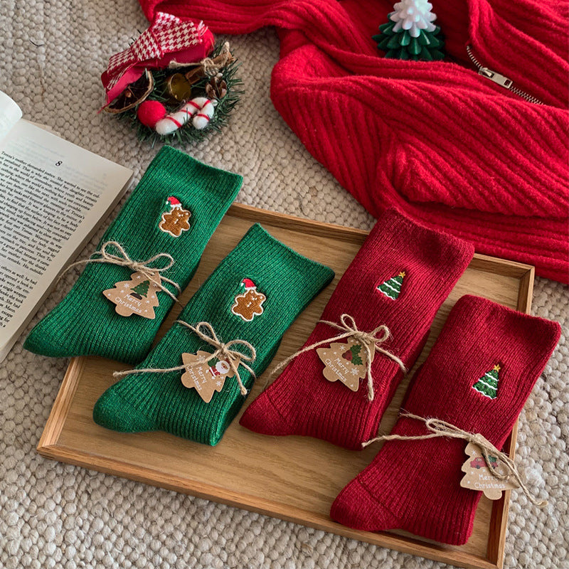 Winter Cartoon Embroidered Soft Christmas Crew Socks