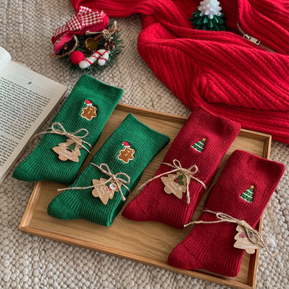 Winter Cartoon Embroidered Soft Christmas Crew Socks