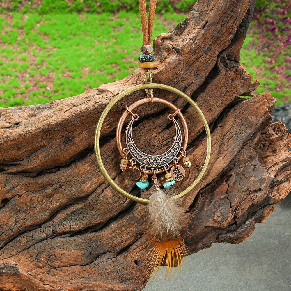 Ethnic Style Feather Pendant Necklace Handmade Zinc Alloy Jewelry