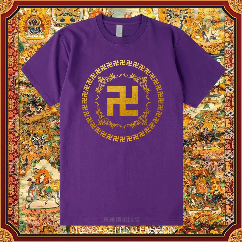 Buddha Heart Seal Ten Thousand Characters Buddha Cotton Short-Sleeved T-Shirt For Men And Women