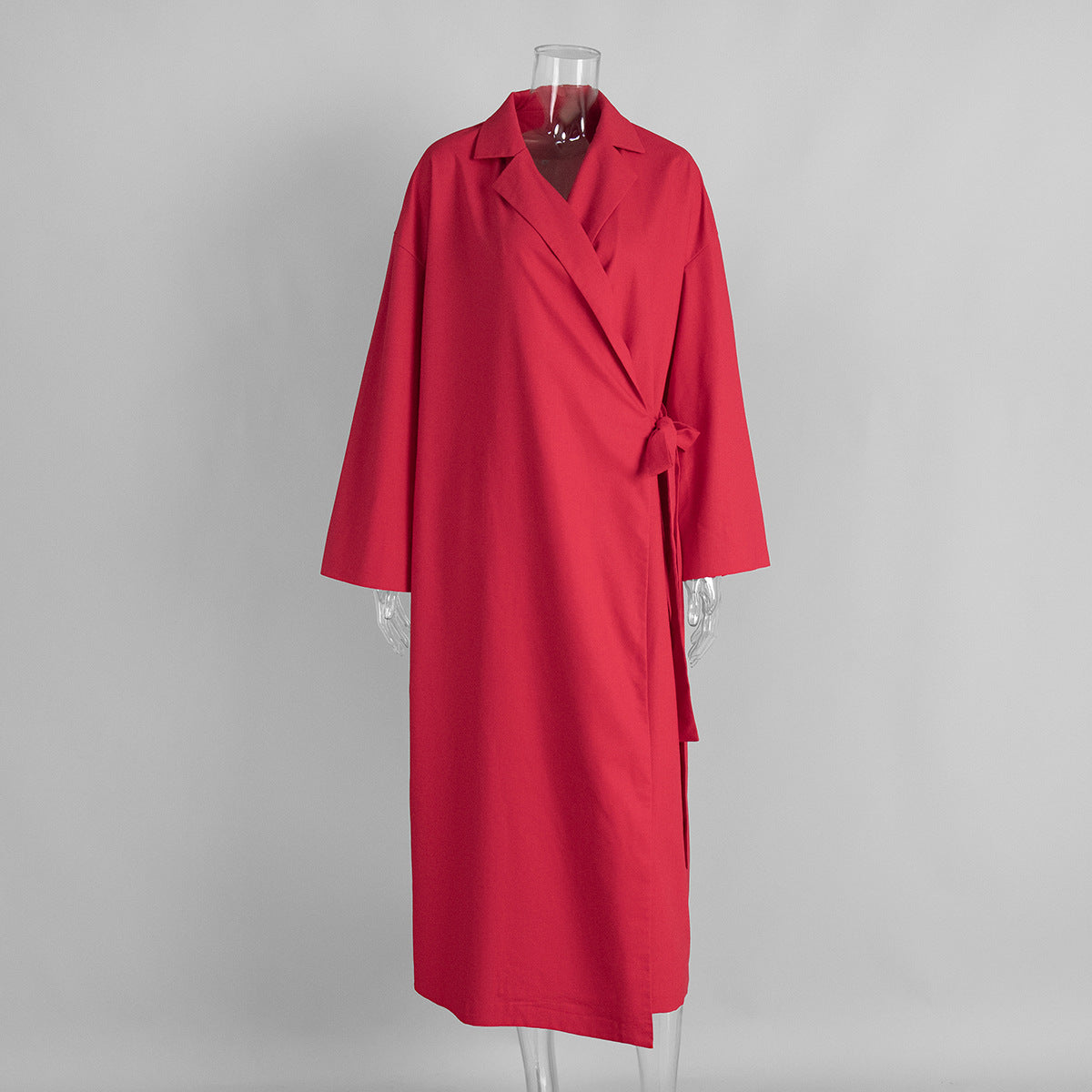Casual Long Linen Dress With Tie Waist And V-Neck