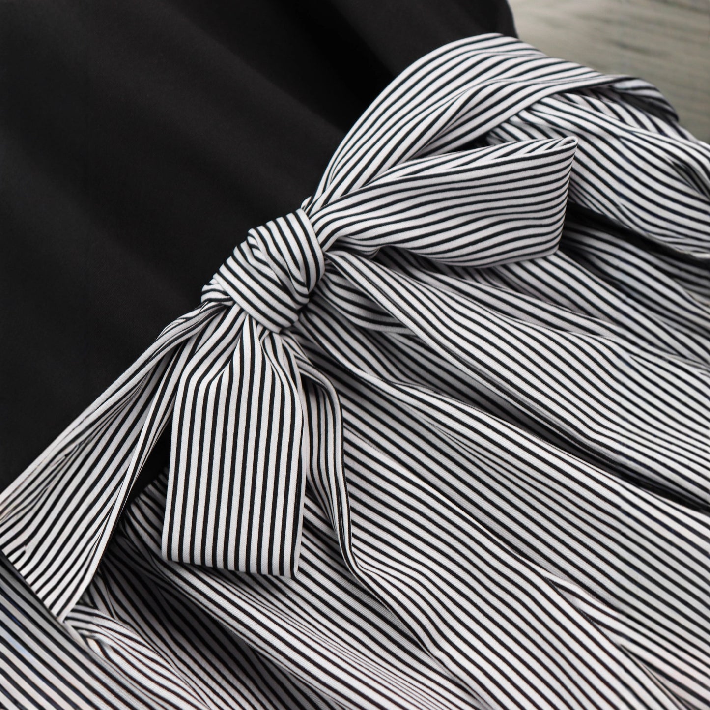 Striped A-Line Dress with Long Sleeves and Tie Waist