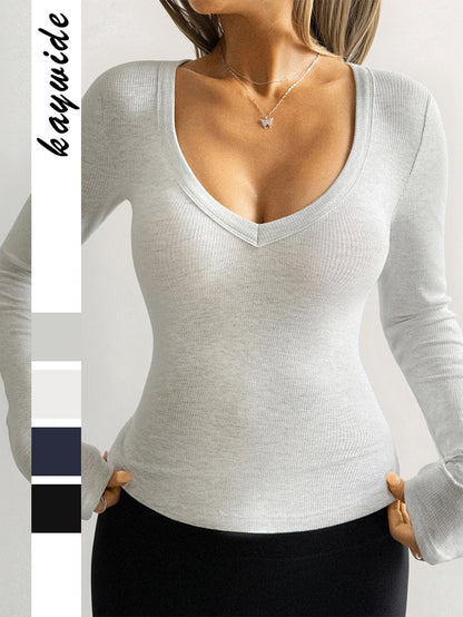 Women's Solid Color Long Sleeve Fitted T-Shirt