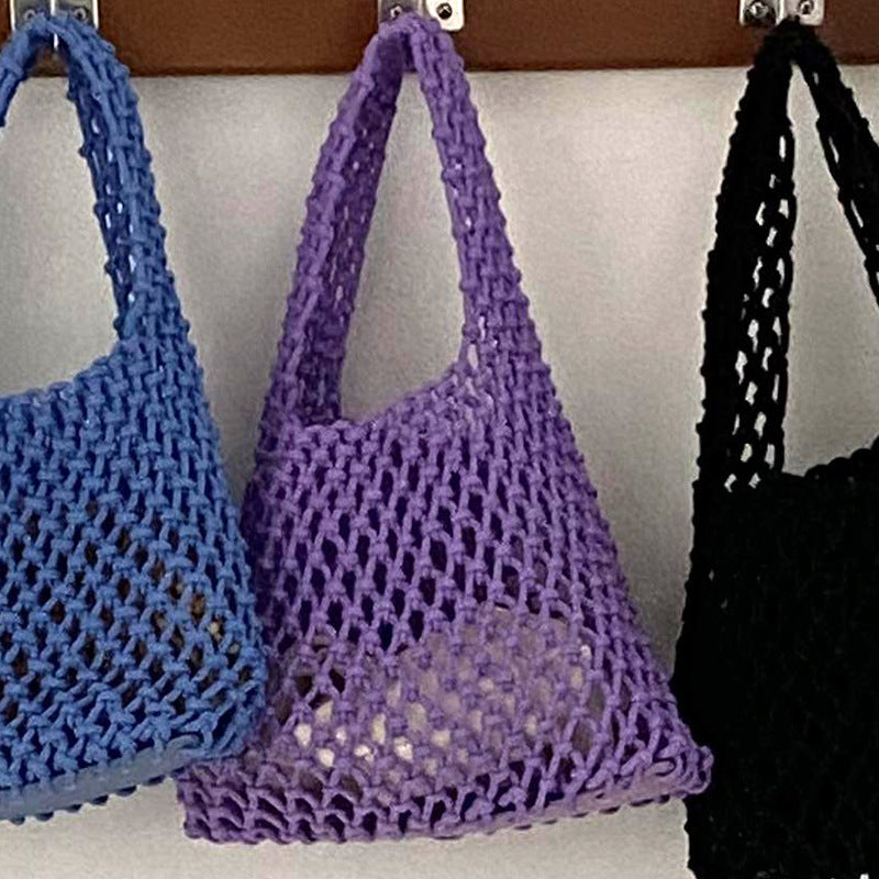 Stylish Woven Tote Bag Cotton Rope Handbag Weekend Casual