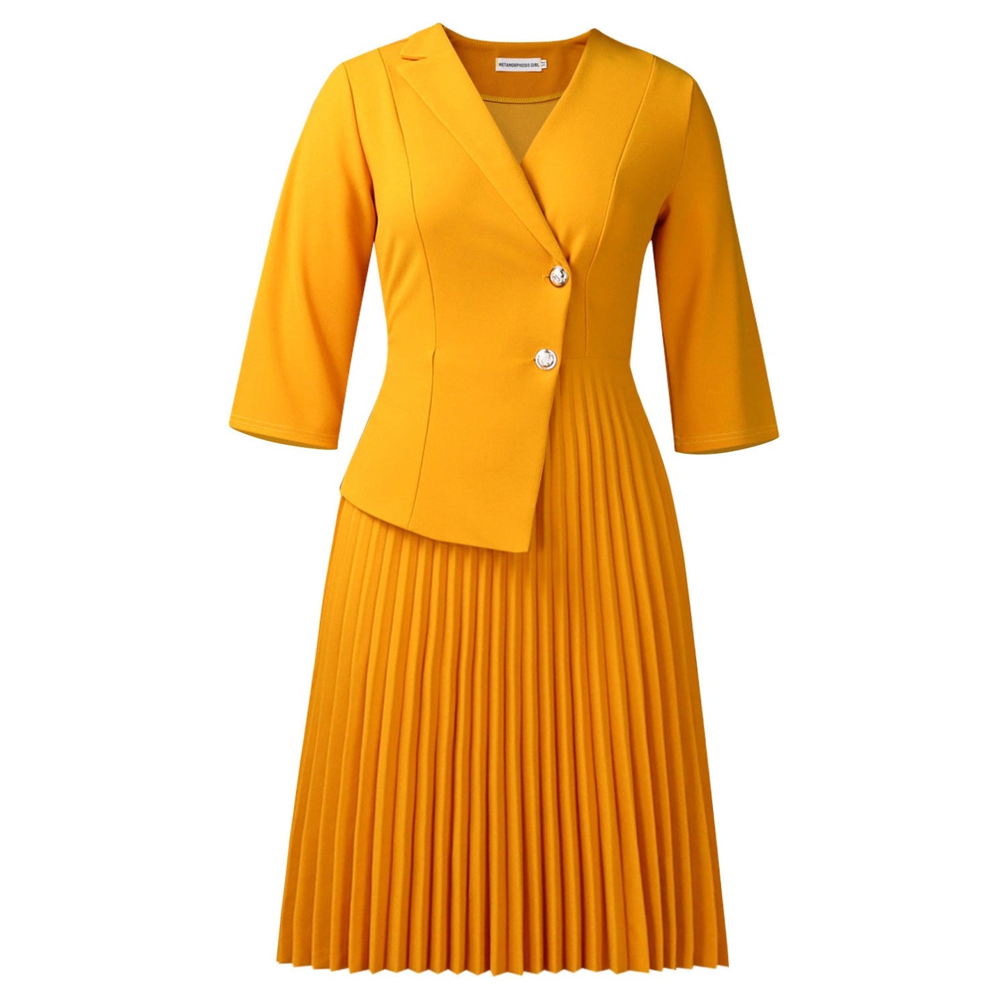 Elegant A-Line Dress With Suit Collar Made Of Polyester