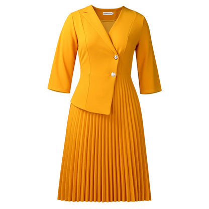 Elegant A-Line Dress With Suit Collar Made Of Polyester