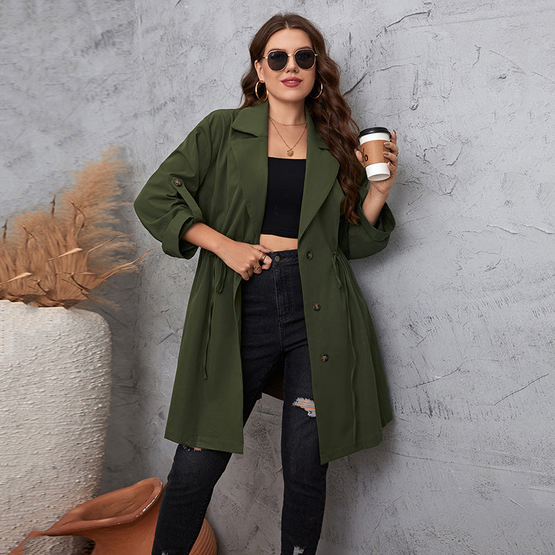 Chic Long Solid Color Blazer With Suit Lapel