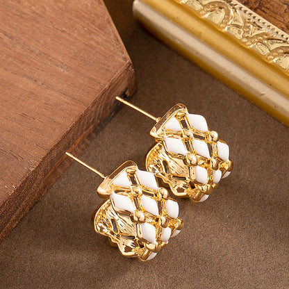 Trendy Geometric Letter C Earrings Stylish Casual Alloy With 925 Silver Posts
