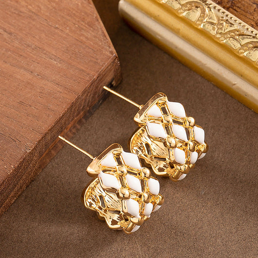 Trendy Geometric Letter C Earrings Stylish Casual Alloy With 925 Silver Posts